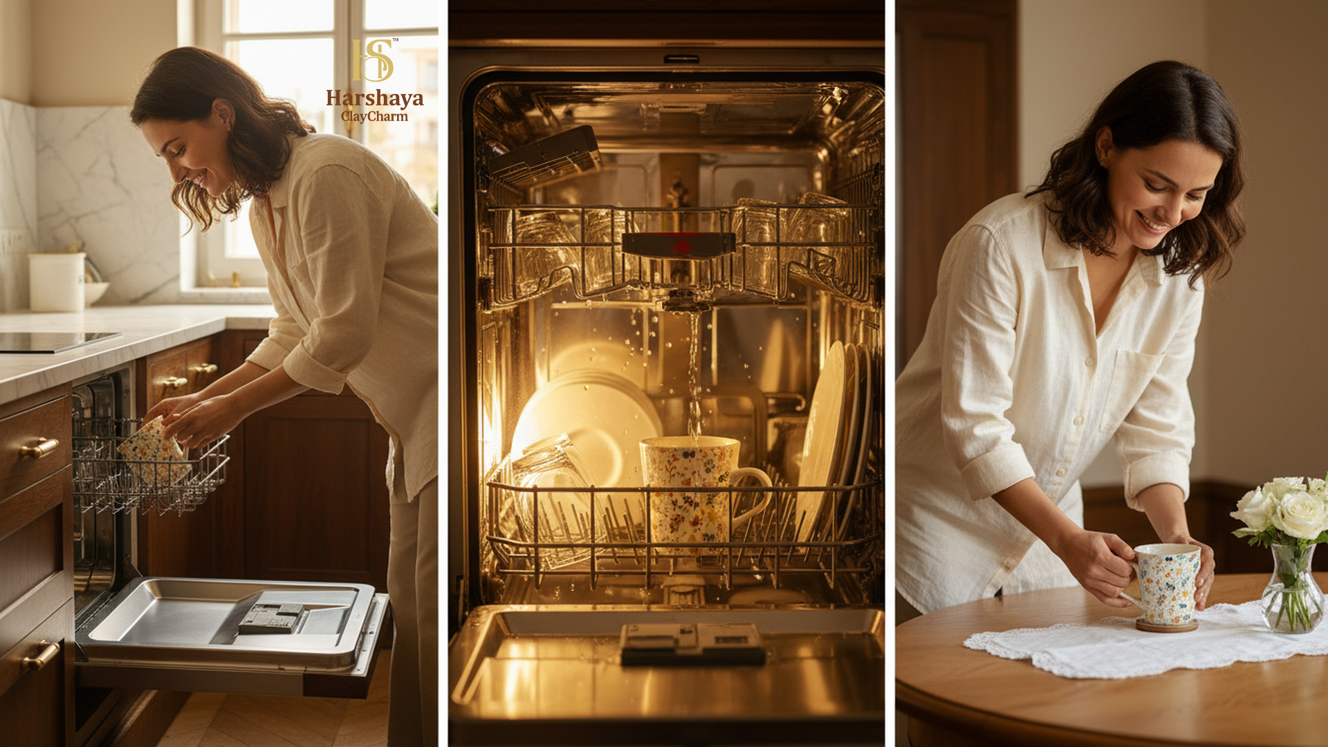 BloomAura Stoneware Coffee Mug Set dishwasher safe floral mugs in modern kitchen