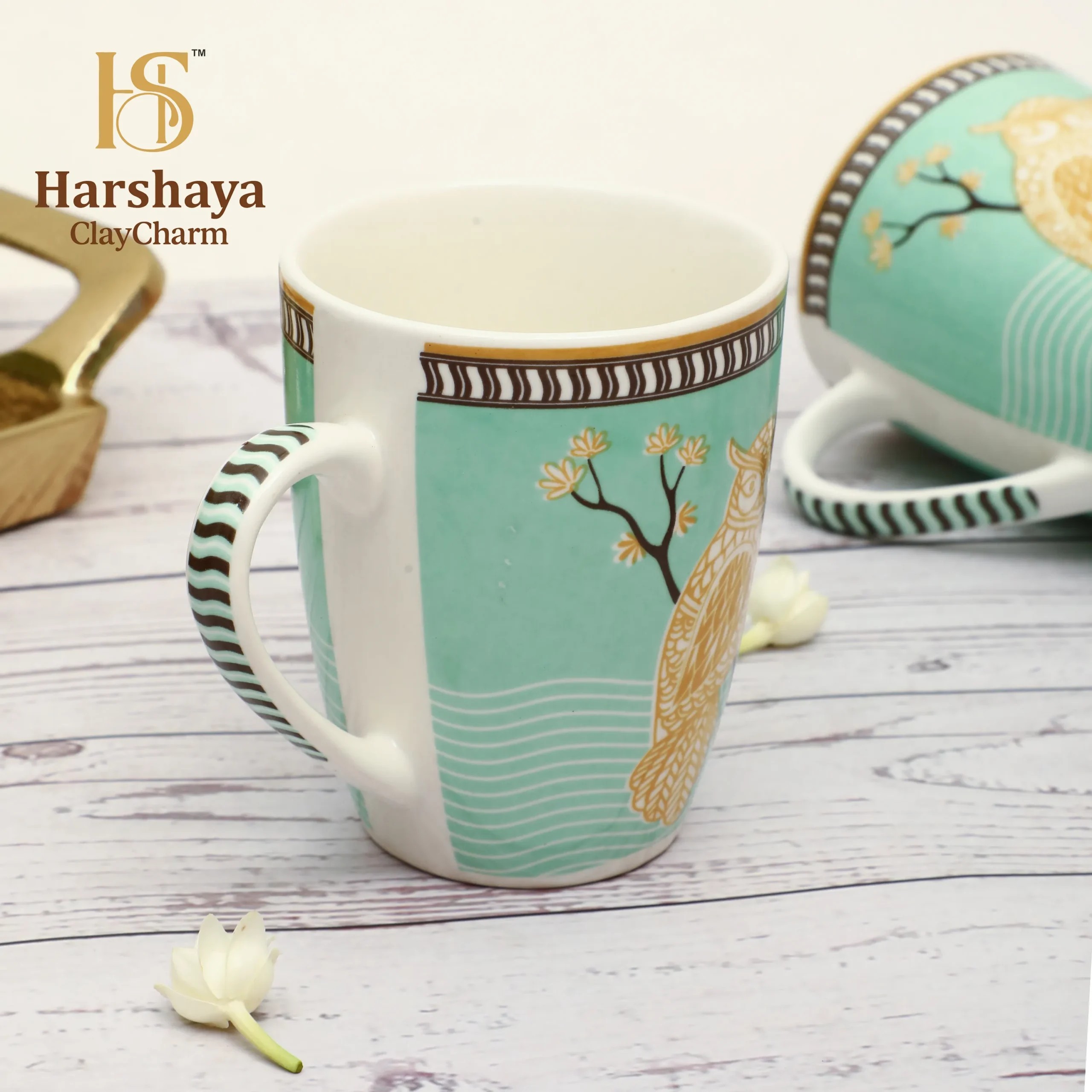 Harshaya ClayCharm “Mystic Owl” Fine Porcelain Coffee Mug Set – Set of 2 (300ML) - Image 2
