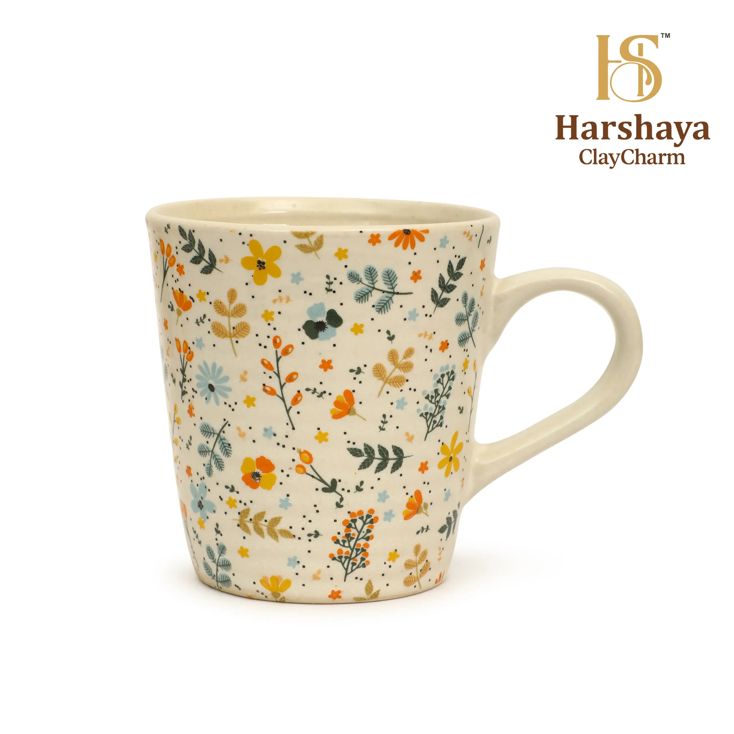 Harshaya ClayCharm “BloomAura” Stoneware Coffee Mug Set – Set of 2 (300ML) - Image 8