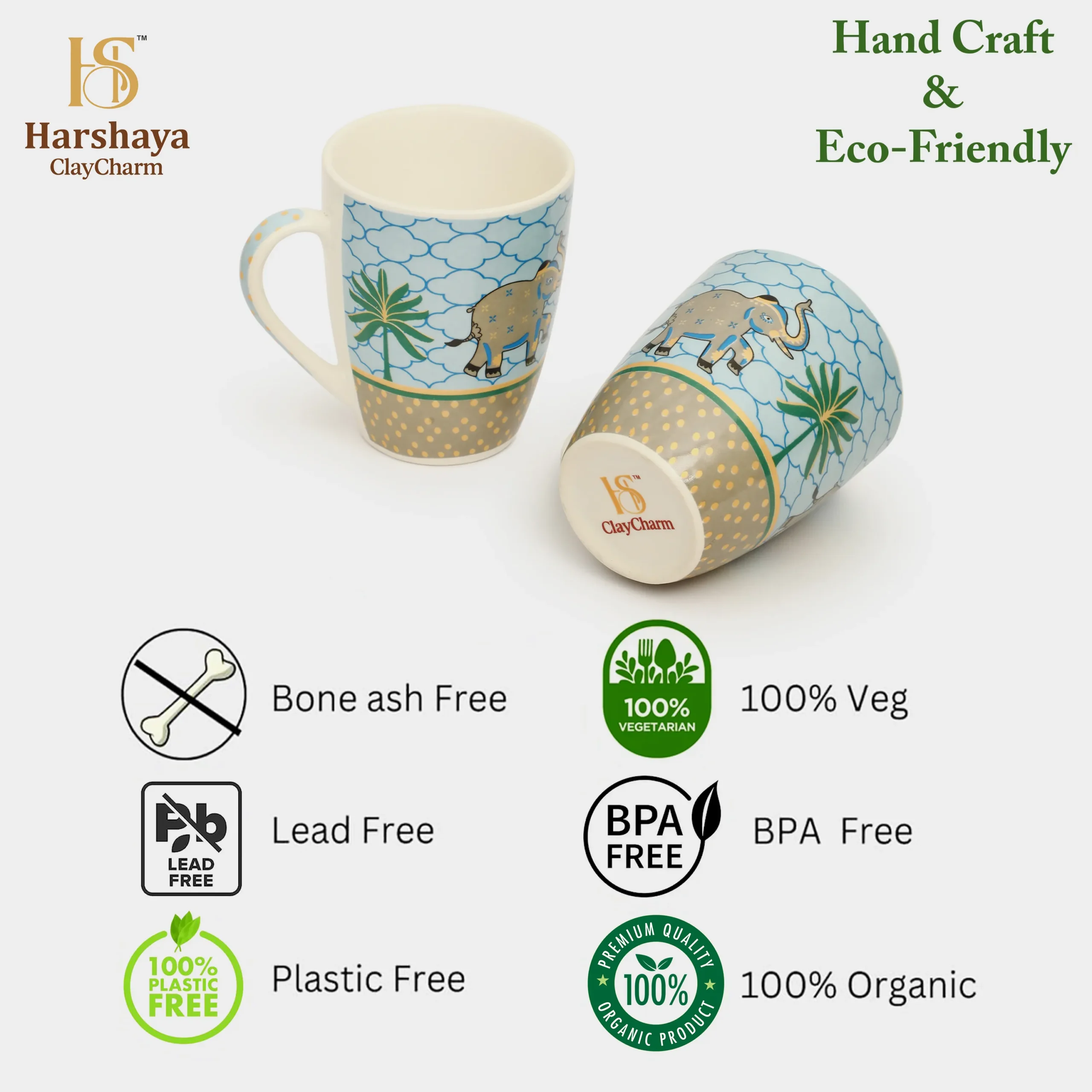 Harshaya ClayCharm “Golden Safari” Coffee Mug Set – Set of 2 (300ML) - Image 14