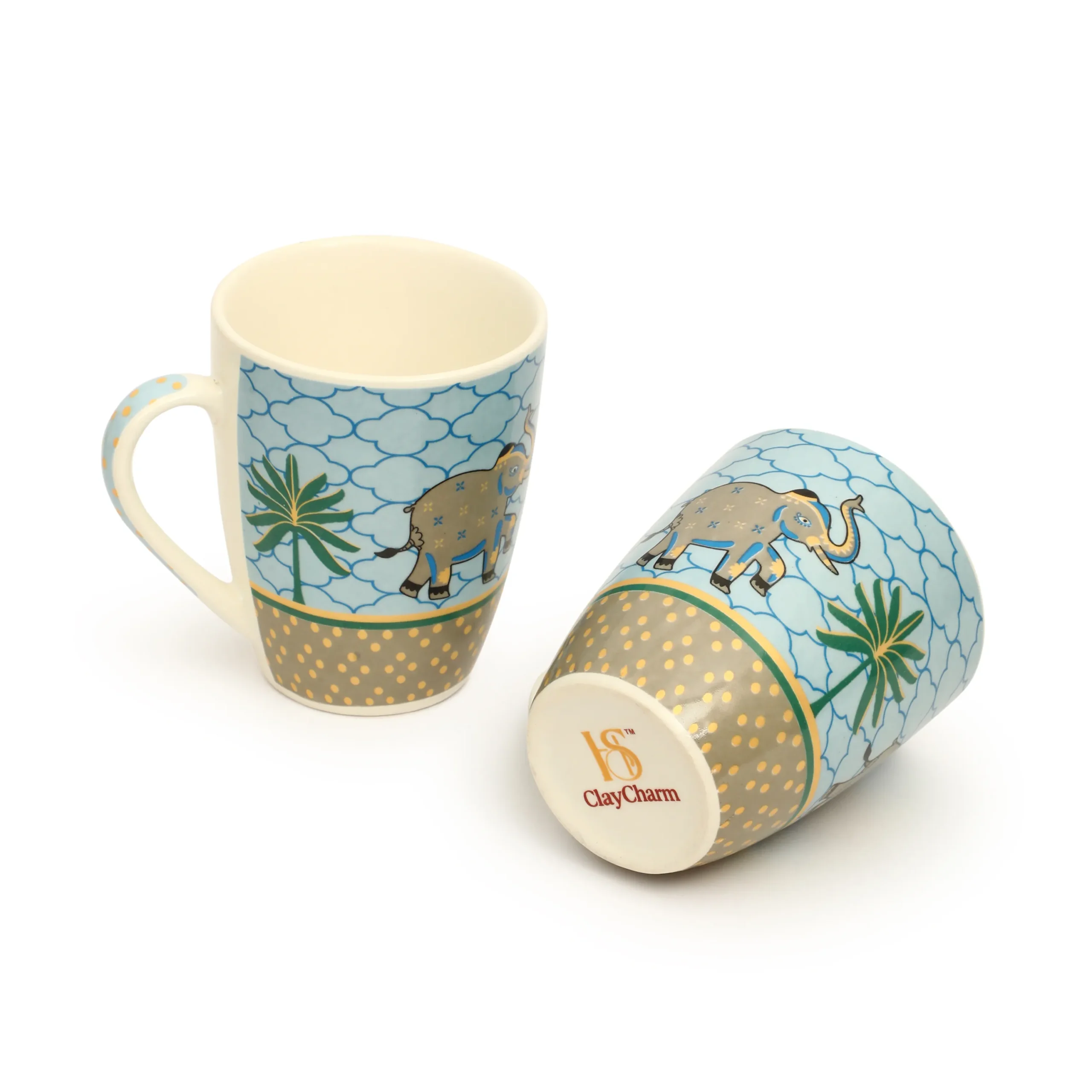 Harshaya ClayCharm “Golden Safari” Coffee Mug Set – Set of 2 (300ML)