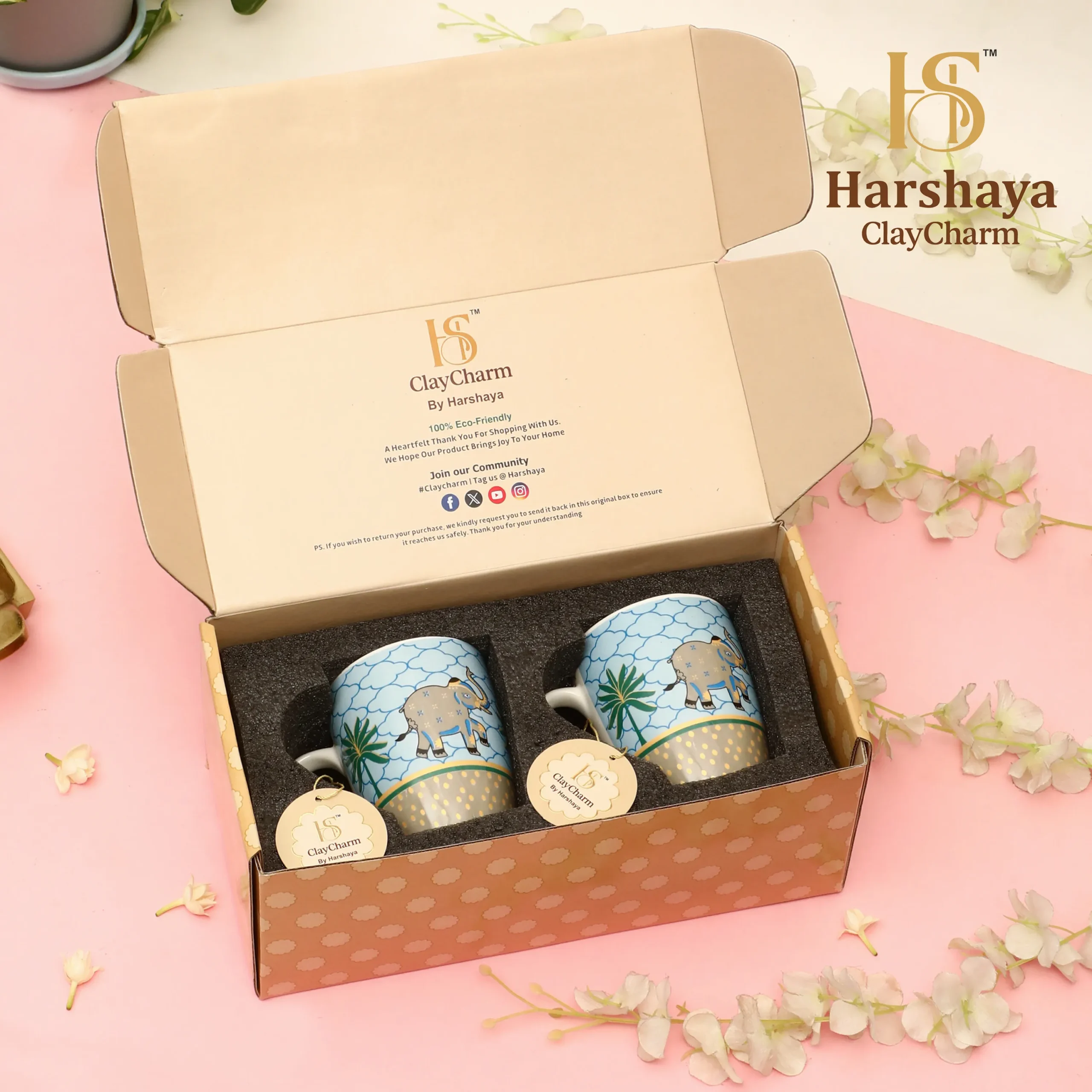 Harshaya ClayCharm “Golden Safari” Coffee Mug Set – Set of 2 (300ML) - Image 4