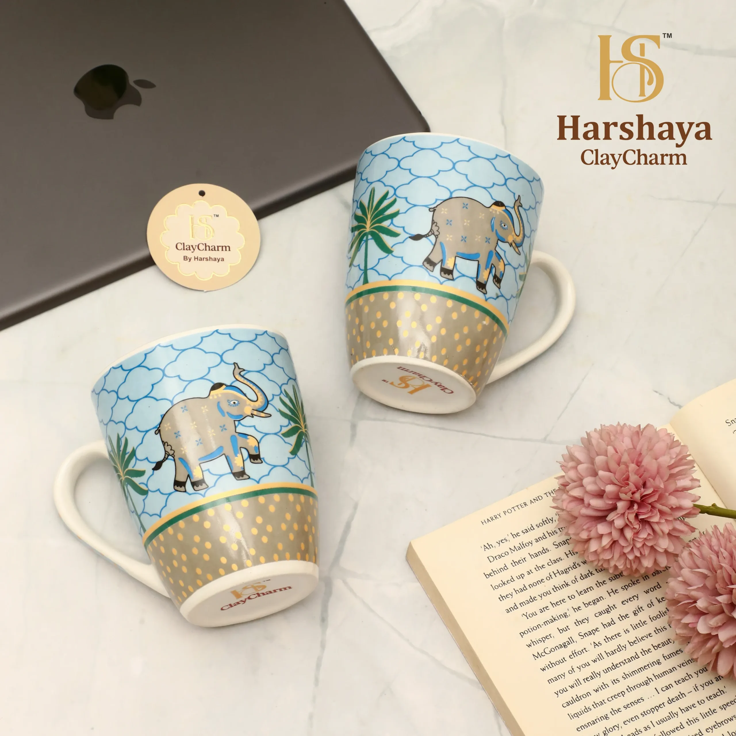 Harshaya ClayCharm “Golden Safari” Coffee Mug Set – Set of 2 (300ML) - Image 5
