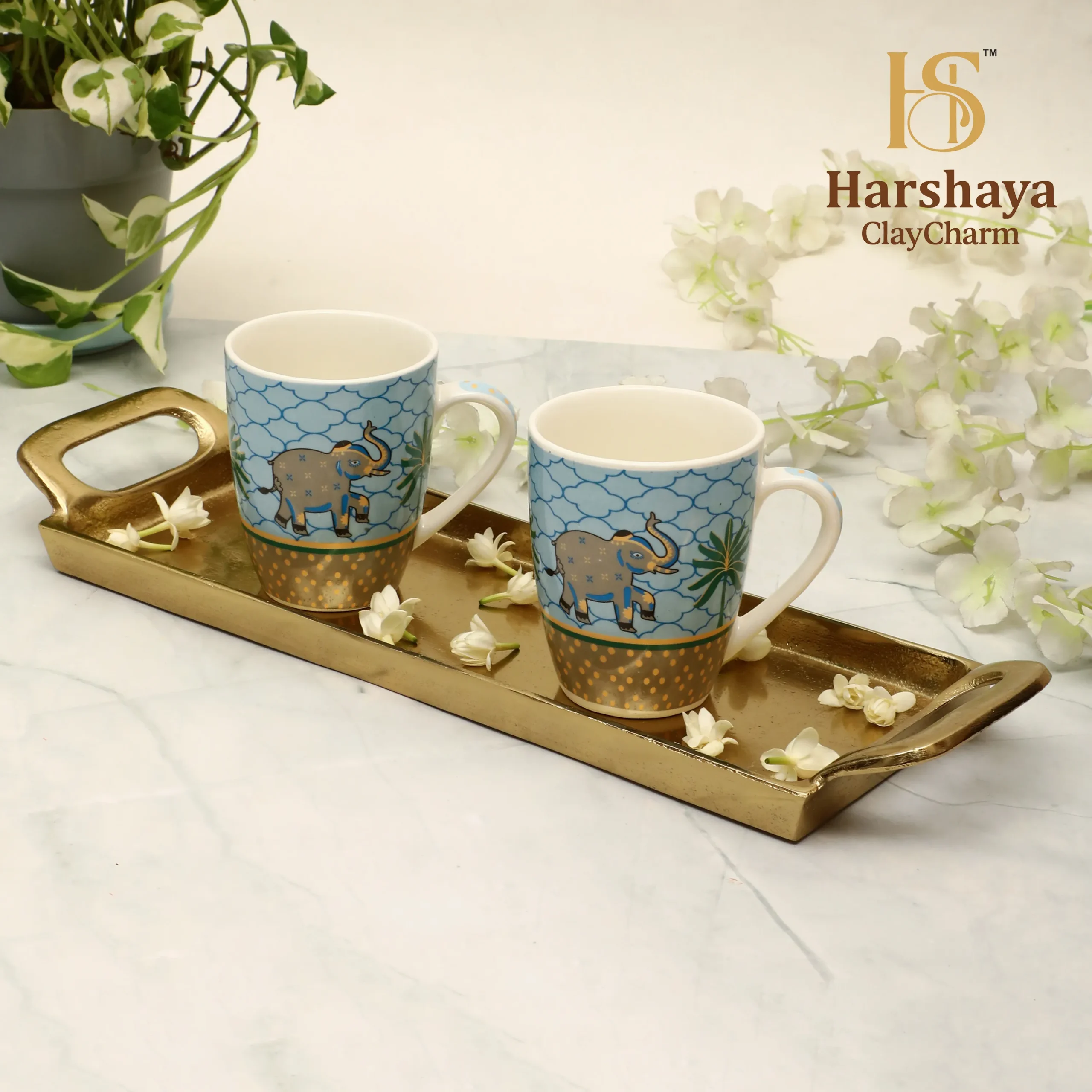 Harshaya ClayCharm “Golden Safari” Coffee Mug Set – Set of 2 (300ML) - Image 8