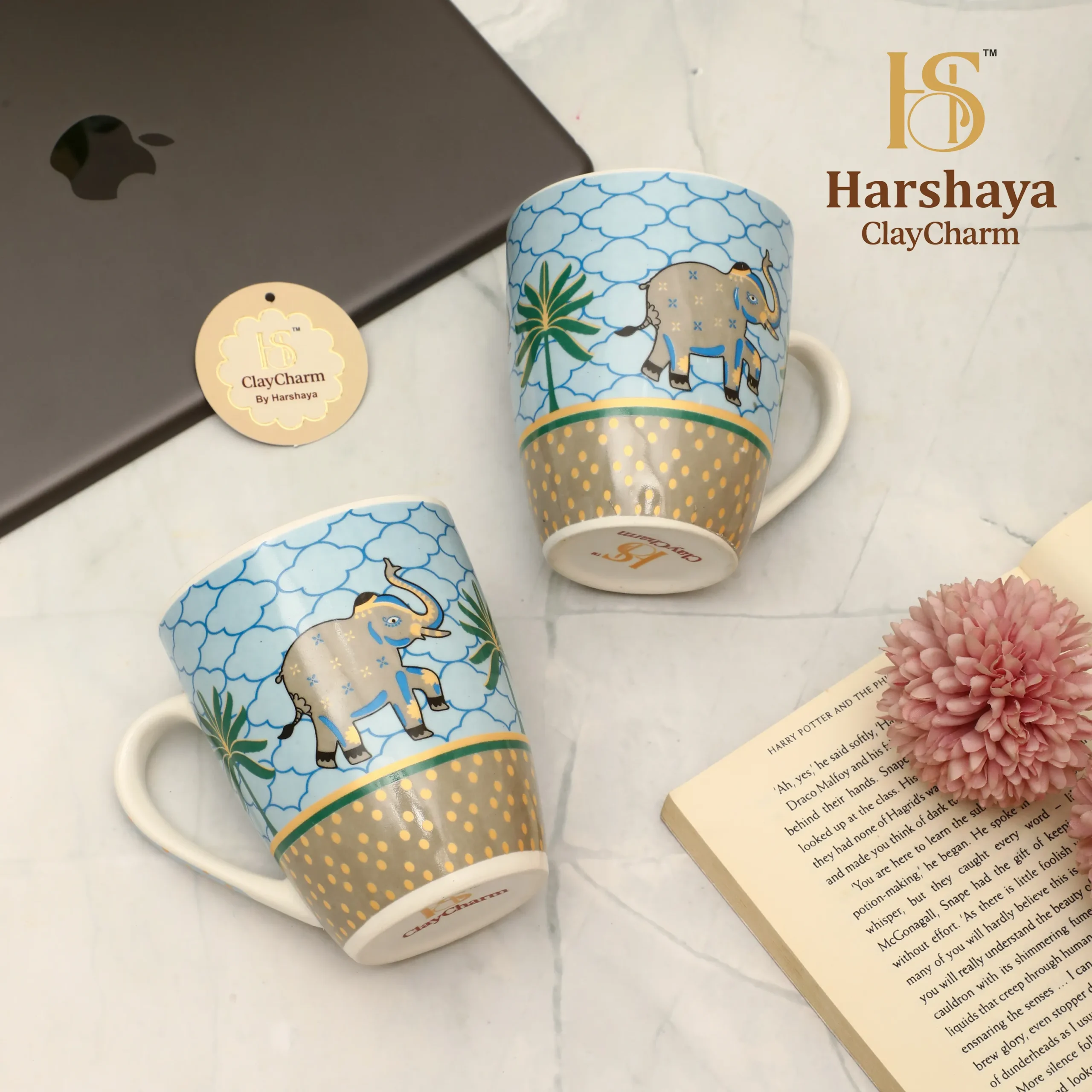 Harshaya ClayCharm “Golden Safari” Coffee Mug Set – Set of 2 (300ML) - Image 7