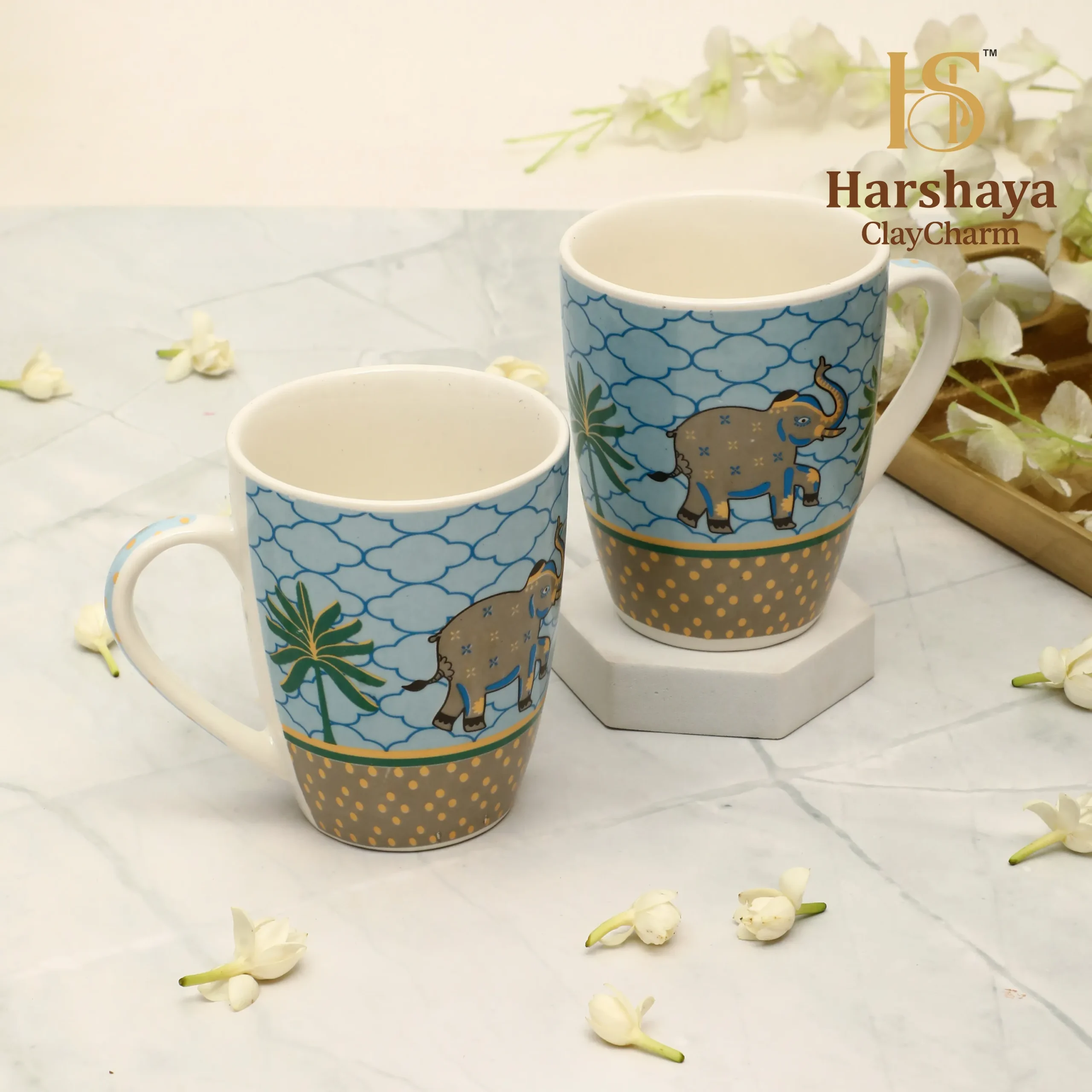 Harshaya ClayCharm “Golden Safari” Coffee Mug Set – Set of 2 (300ML) - Image 10