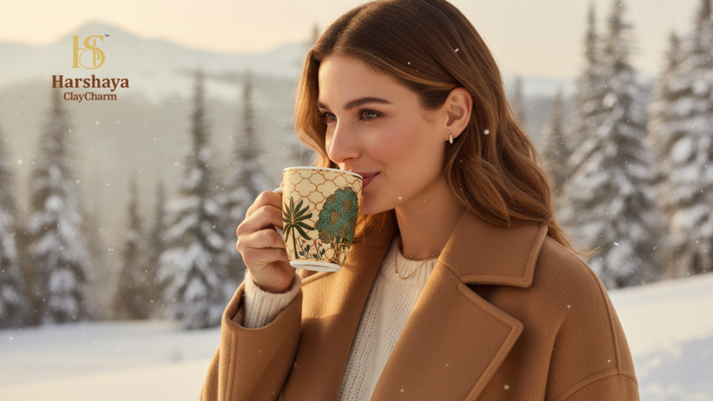 Harshaya ClayCharm luxury stoneware and porcelain mug in lifestyle setting