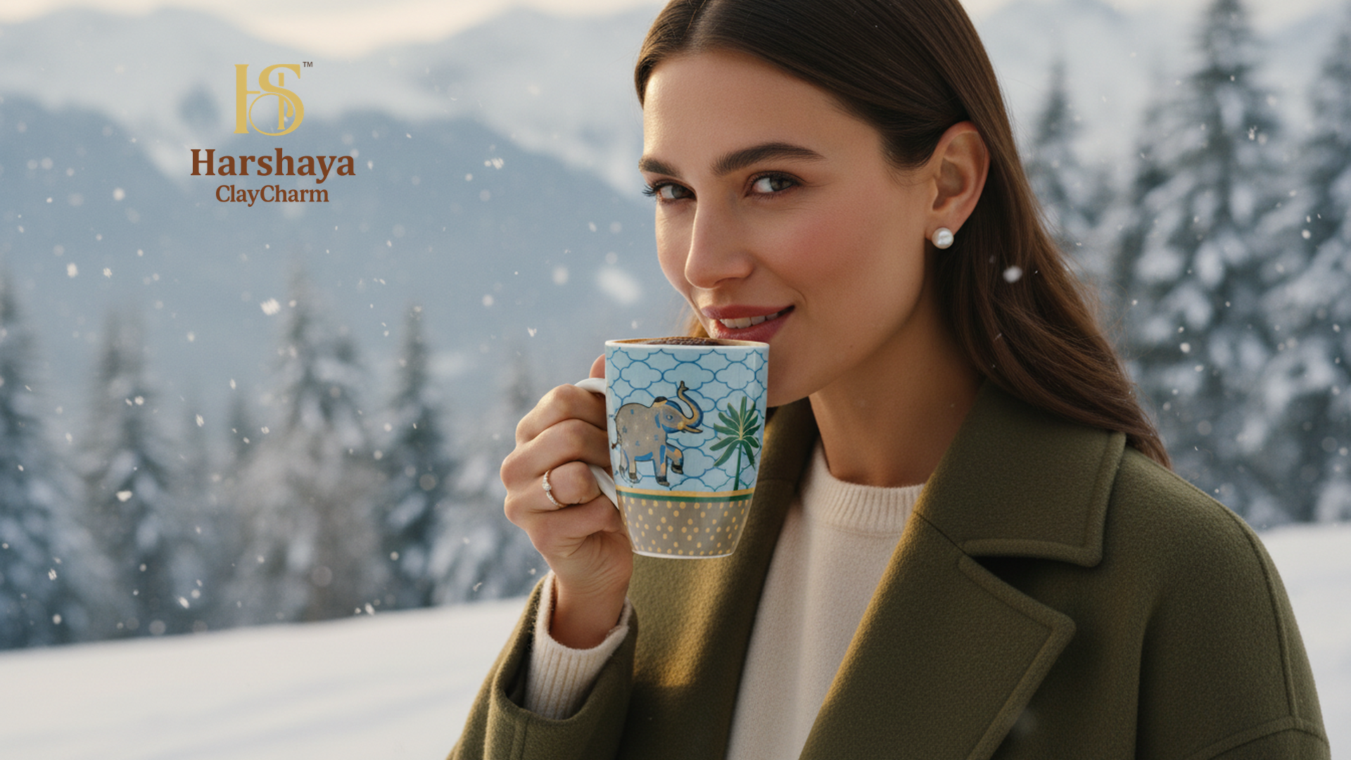 Elephant Design Coffee Mug Set India – Golden Safari Premium Porcelain Mug Set of 2